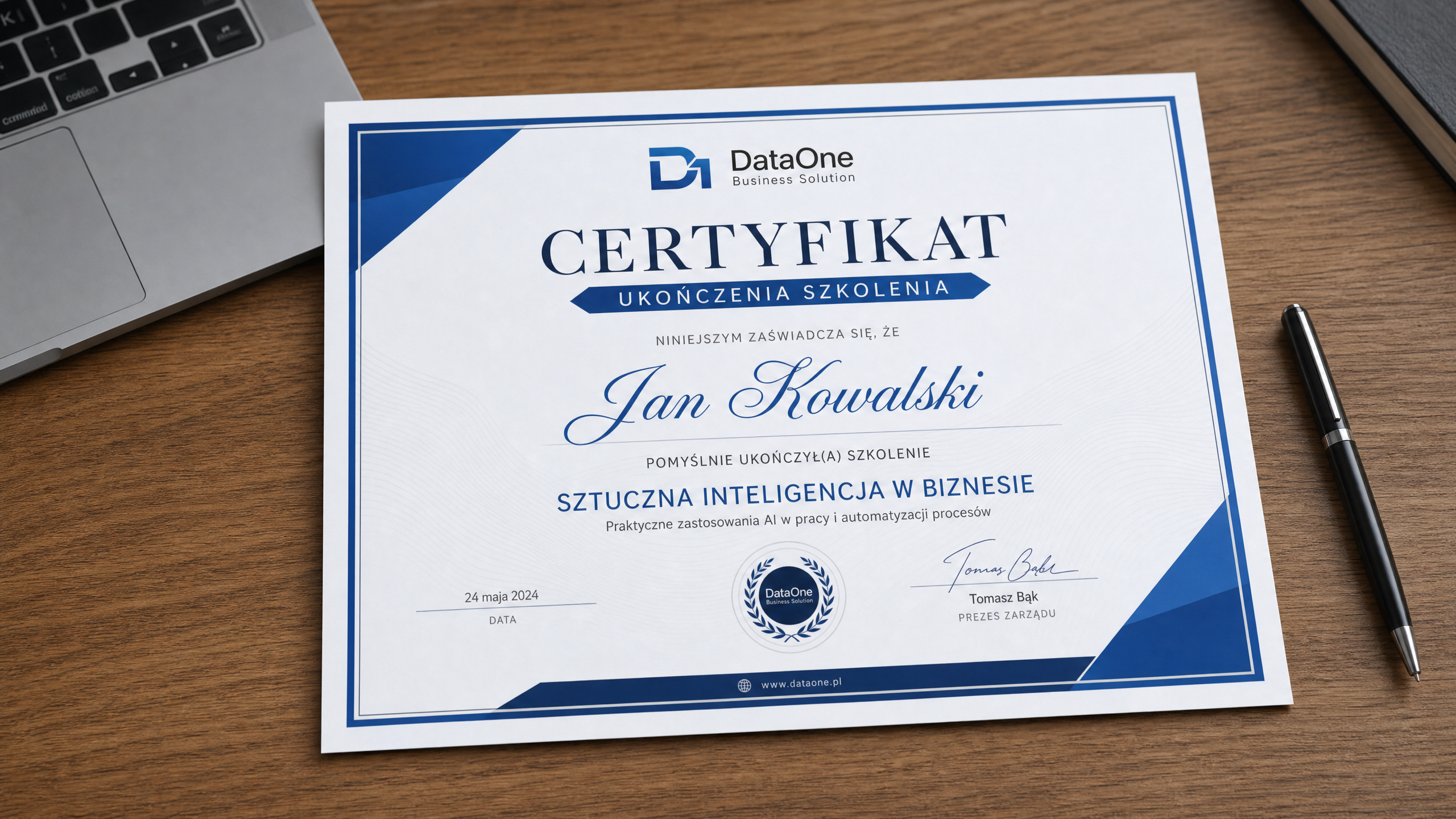 Certyfikat ukończenia szkolenia DataOne