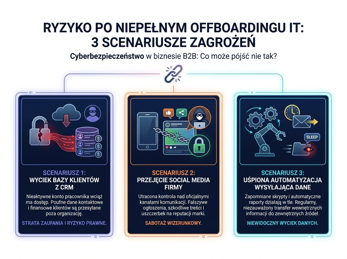 Trzy scenariusze ryzyka po niepełnym offboarding IT pracownika