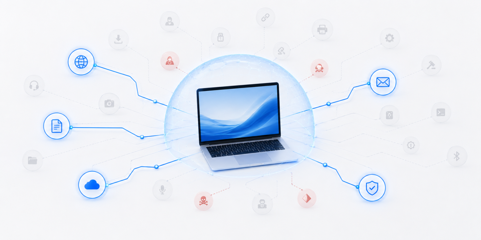Laptop z warstwą ochrony i kontrolą narzędzi oraz ryzyk