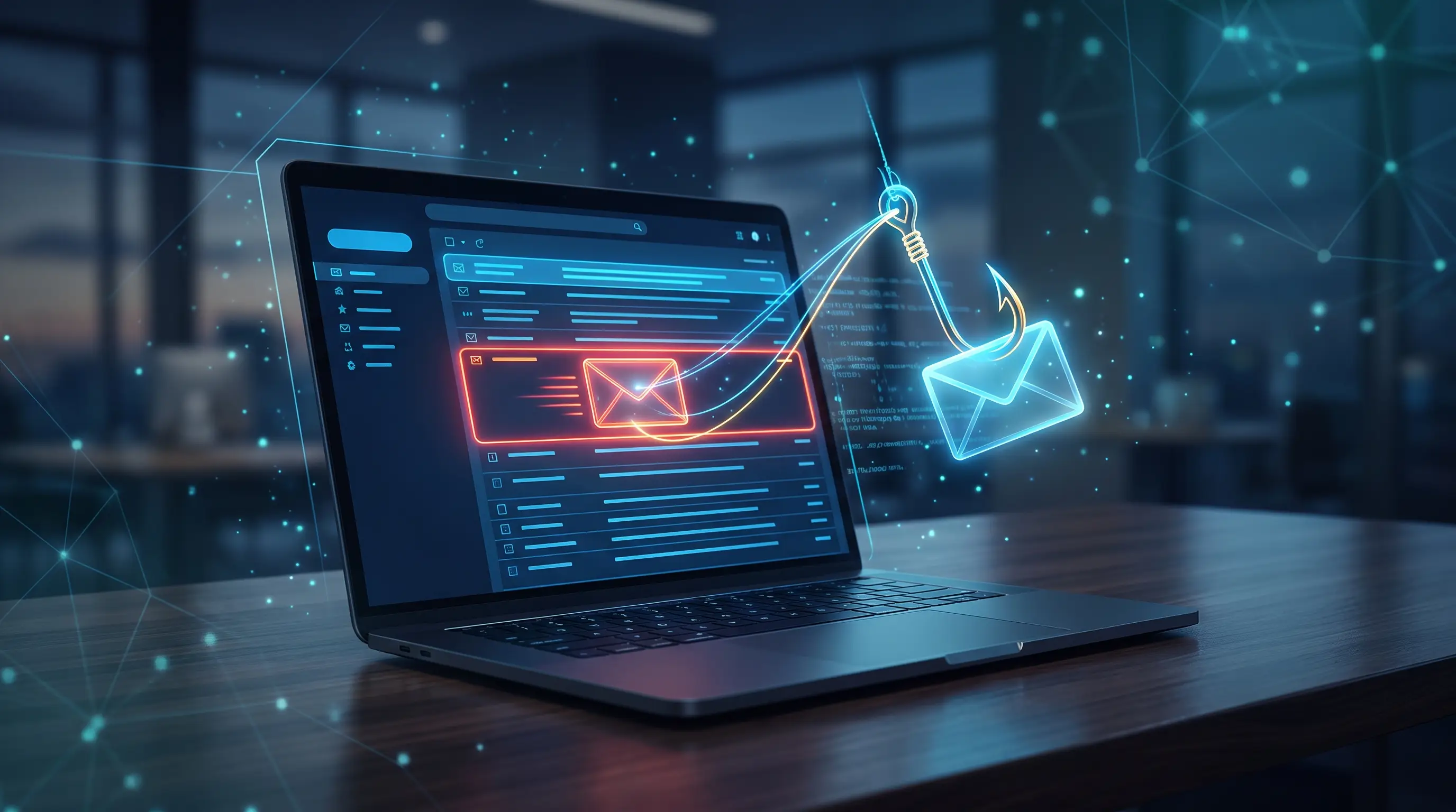 Phishing w firmie 2026 — pracownik najeżdża kursorem na podejrzany link w mailu