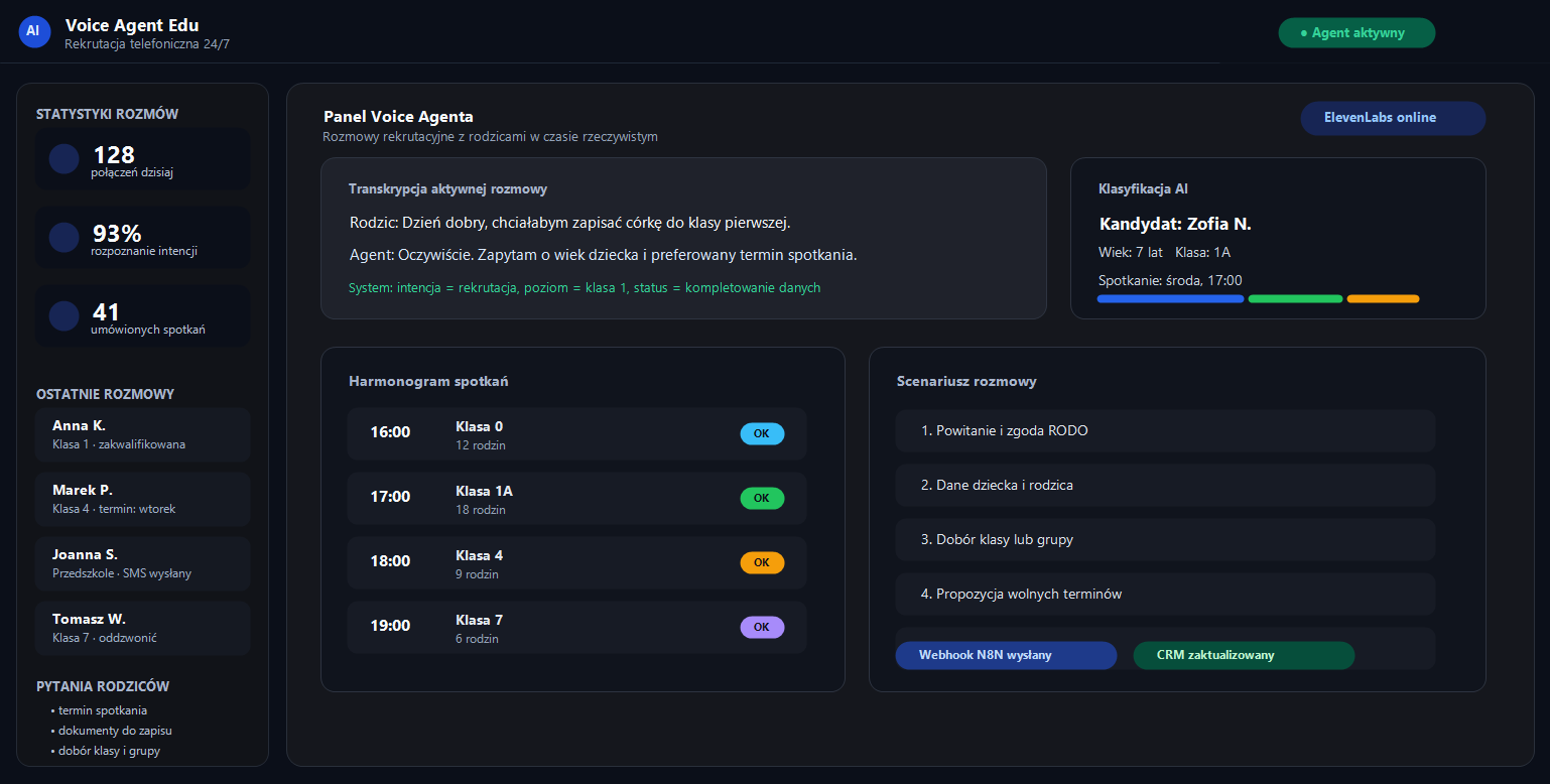 Voice Agent AI — panel zarządzania rozmowami rekrutacyjnymi